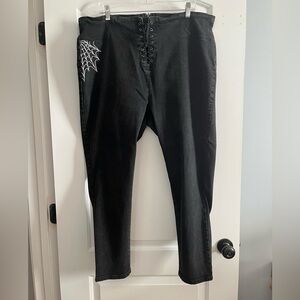 Lace-up Spiderweb Black Denim Pants